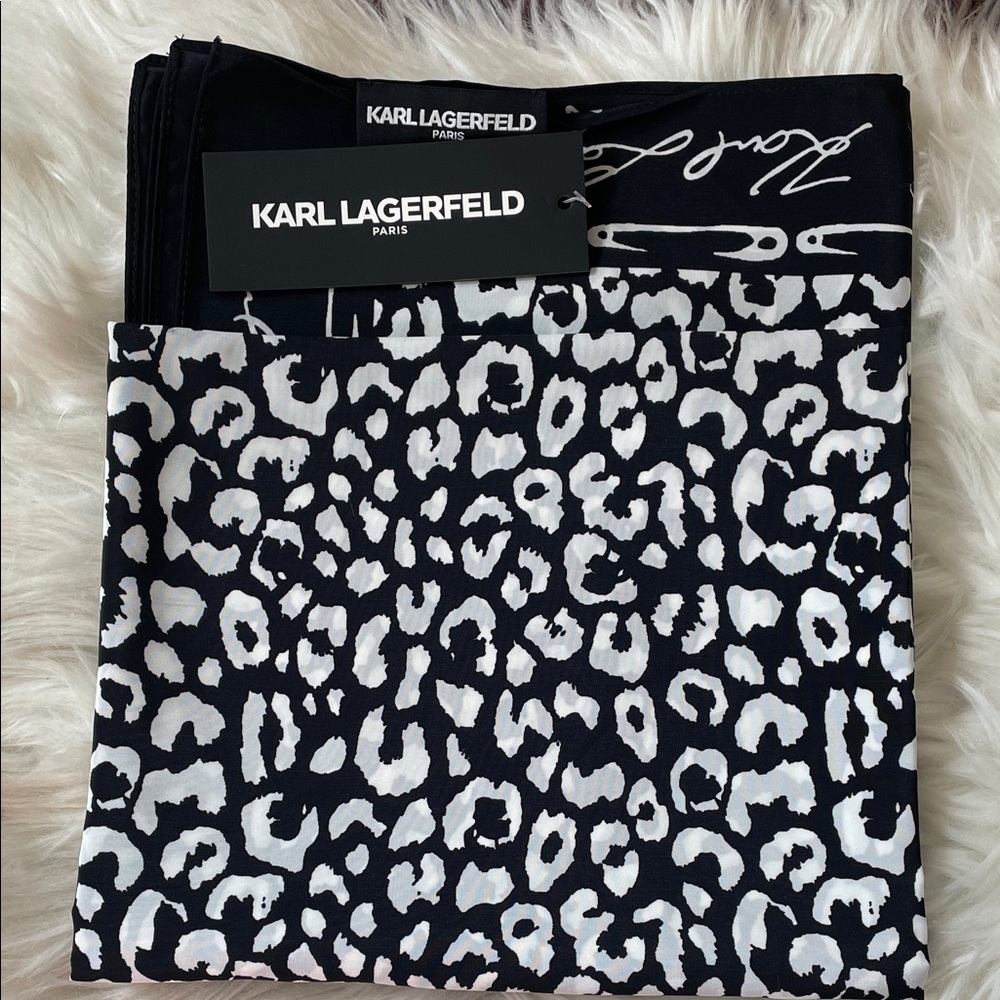 Karl Lagerfeld Black and White Leopard Print Scarf - Picture 3 of 4